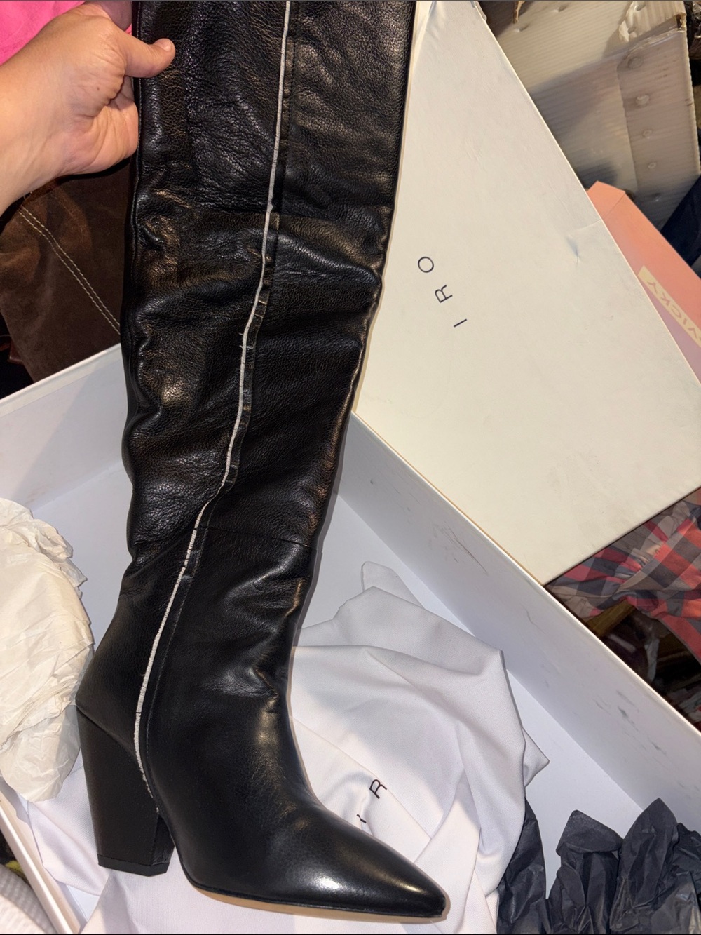 IRO Black Leather Over-the-Knee Pointed Toe Boots